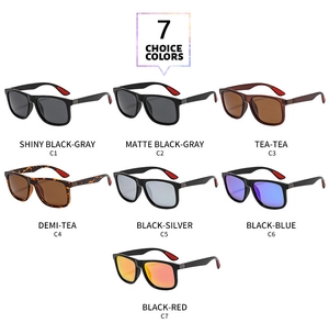 Detail showing 7 stylish square frame sunglasses in assorted colors for travel