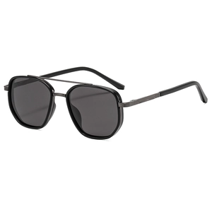 Classic double bridge pilot sunglasses with black geometric frame and dark lenses