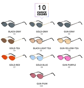 Matrix display of oval metal sunglasses showing ten stylish frame and lens color options