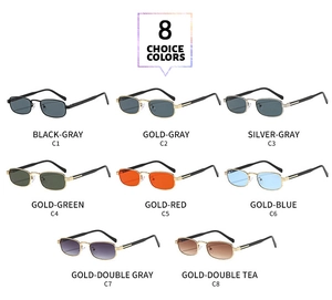 Retro small square sunglasses in eight vibrant color options with metallic frames
