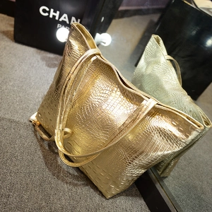 Sac fourre-tout doré à motif crocodile, grande capacité pour style urbain et quotidien