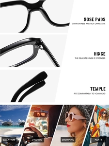 Detail of square glasses with ergonomic nose pads and metal hinges for various activities