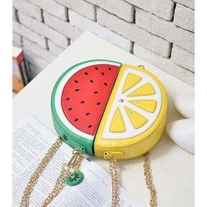 Creative fruit shaped crossbody bag featuring watermelon and lemon designs on leather