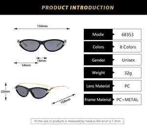 Guide des tailles détaillé et spécifications pour lunettes de soleil œil de chat et métal
