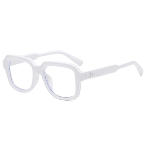 Trendy white square thick frame glasses with vintage aesthetic and rivet details