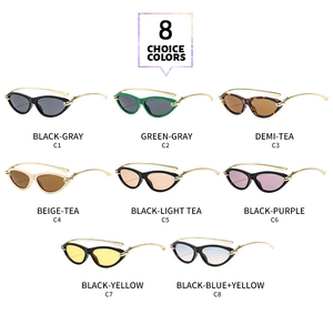 Vue détaillée des huit variantes de couleurs pour lunettes de soleil œil de chat et branches métal