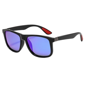 Classic square oversized sunglasses with black frame and purple-blue gradient lenses