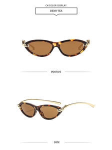 Vues détaillées des lunettes de soleil œil-de-chat en écaille de tortue avec branches dorées