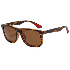 Classic tortoise square sunglasses with brown lenses and red accented temple tips