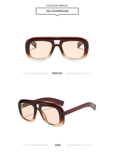 Vue de face et de côté de lunettes de soleil carrées oversize en couleur thé-champagne