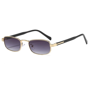 Retro rectangle sunglasses with gold metal frame and purple gradient lenses for casual wear