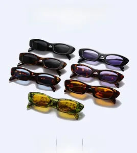 Detail shot of vintage small frame cat eye sunglasses in seven trendy color options
