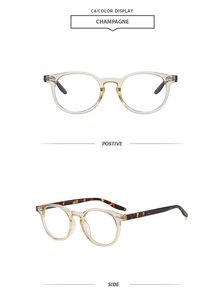 Front and side view of champagne round frames with classic tortoiseshell temples for style