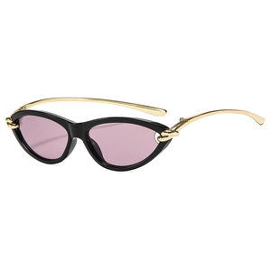 Lunettes de soleil œil-de-chat avec verres violets et branches en métal doré