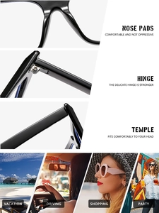 Detail view of reinforced hinges, comfortable nose pads, and sleek black temple tips