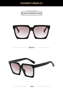 Vorder- und Seitenansicht der quadratischen Oversized-Sonnenbrille mit schwarzem Gestell