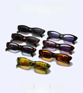 Detailed top view of retro oval sunglasses in various colors and tinted lenses