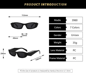 Detailed size chart for retro sunglasses with model 3980 and full frame measurements