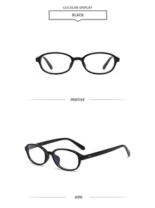 Front and side view of black oval vintage sunglasses with decorative dual dots on the frame