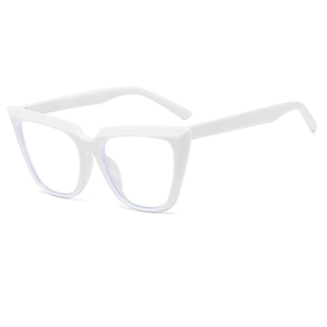 Fashionable white thick frame cat-eye glasses for women with clear blue light lenses