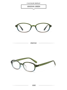 Detail view of oval retro sunglasses frame in gradual green C10 with polished finish
