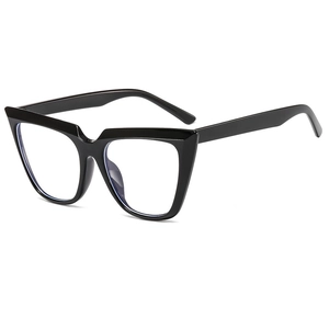 Classic black thick frame cat-eye glasses with sharp corners shown at 45-degree angle