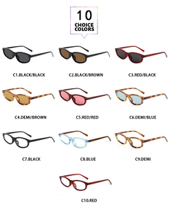 Detailed catalog showing 10 retro oval sunglasses in various colors and tinted lenses