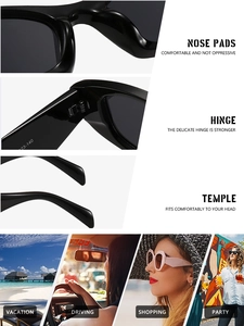 Detail view of stylish black sunglasses with comfy nose pads and durable metal hinges