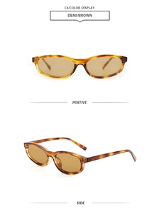 Detail view of oval demi tortoiseshell sunglasses with brown lenses from front and side angles
