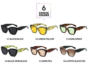 Detailed grid of oversized cat-eye sunglasses showcasing six vibrant color options and lenses
