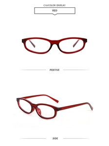 Detailed views of stylish red oval sunglasses with glossy frames and premium finish
