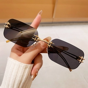 Rimless Square Sunglasses Metal Frame UV400 Retro Tinted Lenses Y2K Fashion Eyewear For Outdoor Street Style Women Men