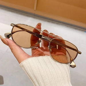 Occhiali da sole aviator classici in metallo argento con lenti marroni e doppio ponte