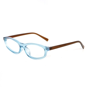 Classic small oval sunglasses with light blue frames and brown temples for women