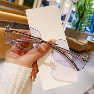 Chic rimless square sunglasses with purple gradient lenses and silver star accents