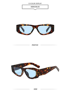 Vue détaillée des lunettes de soleil rétro à monture écaillée et verres bleu clair