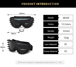 Detailed specs of punk oversized cycling sunglasses with rivets and PC frame weight 122g