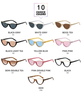 Grille détaillée présentant 10 couleurs de lunettes de soleil œil de chat rétro et tendances