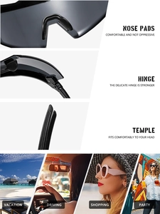 Detail of nose pads, hinges, and ergonomic temples of stylish oversized cycling sunglasses