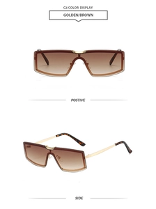 Front and side view of golden metal large frame sunglasses with brown gradient lenses
