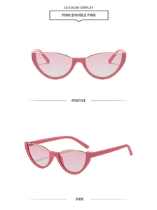 Détails de lunettes de soleil œil de chat roses avec verres dégradés et accents dorés