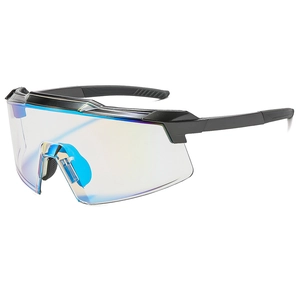Black semi-rimless cycling sunglasses with blue-purple gradient lenses and non-slip nose pads