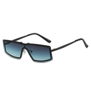Fashion oversized rimless sunglasses with blue-green gradient lenses and black metal top frame