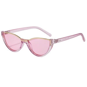 Lunettes de soleil œil-de-chat rétro avec monture rose translucide et barre en métal doré
