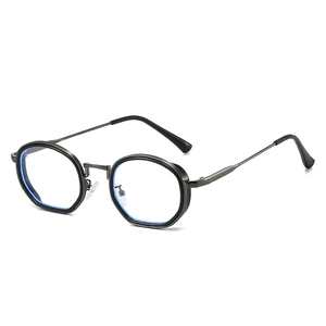 Retro gunmetal round metal frame sunglasses with blue light blocking lenses for style