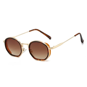 Retro round tortoiseshell sunglasses with gold metal temples and gradient brown lenses