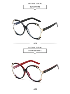 Detail view of stylish double-circle frame sunglasses in black and gold color options
