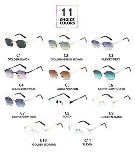 Selection of 11 stylish rimless octagonal sunglasses in various gradient lens colors