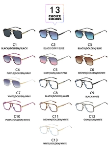 Matrix display of aviator style double bridge metal sunglasses in thirteen color options