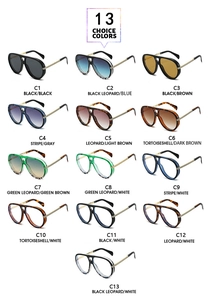 Grille détaillée montrant 13 coloris élégants de lunettes de soleil aviateur à double pont